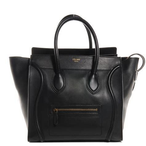 celine mini luggage black smooth leather